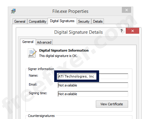 Screenshot of the ATI Technologies, Inc certificate